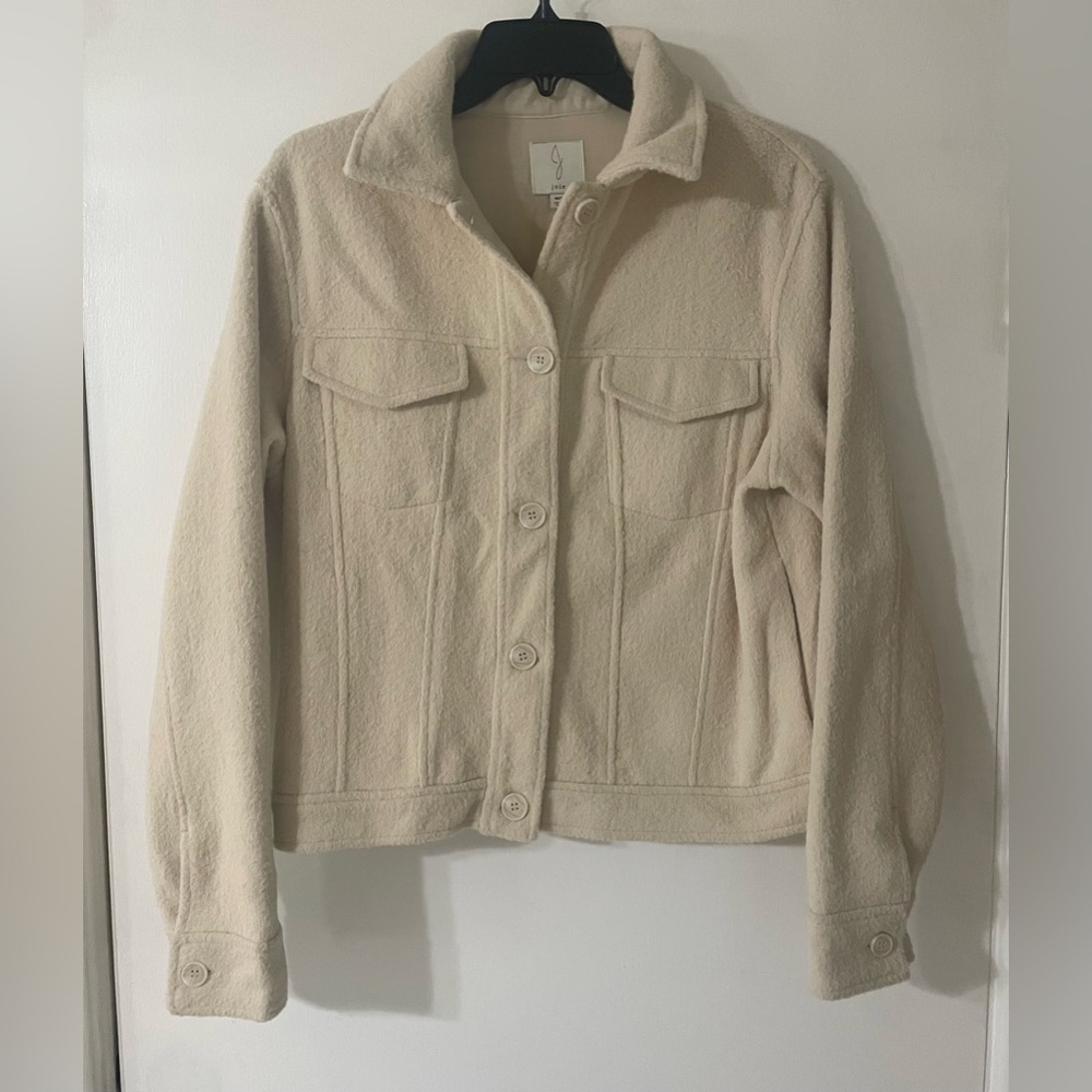 Women’s Joie Cream Collared Jacket Button Closure Medium Granola Butter Mom